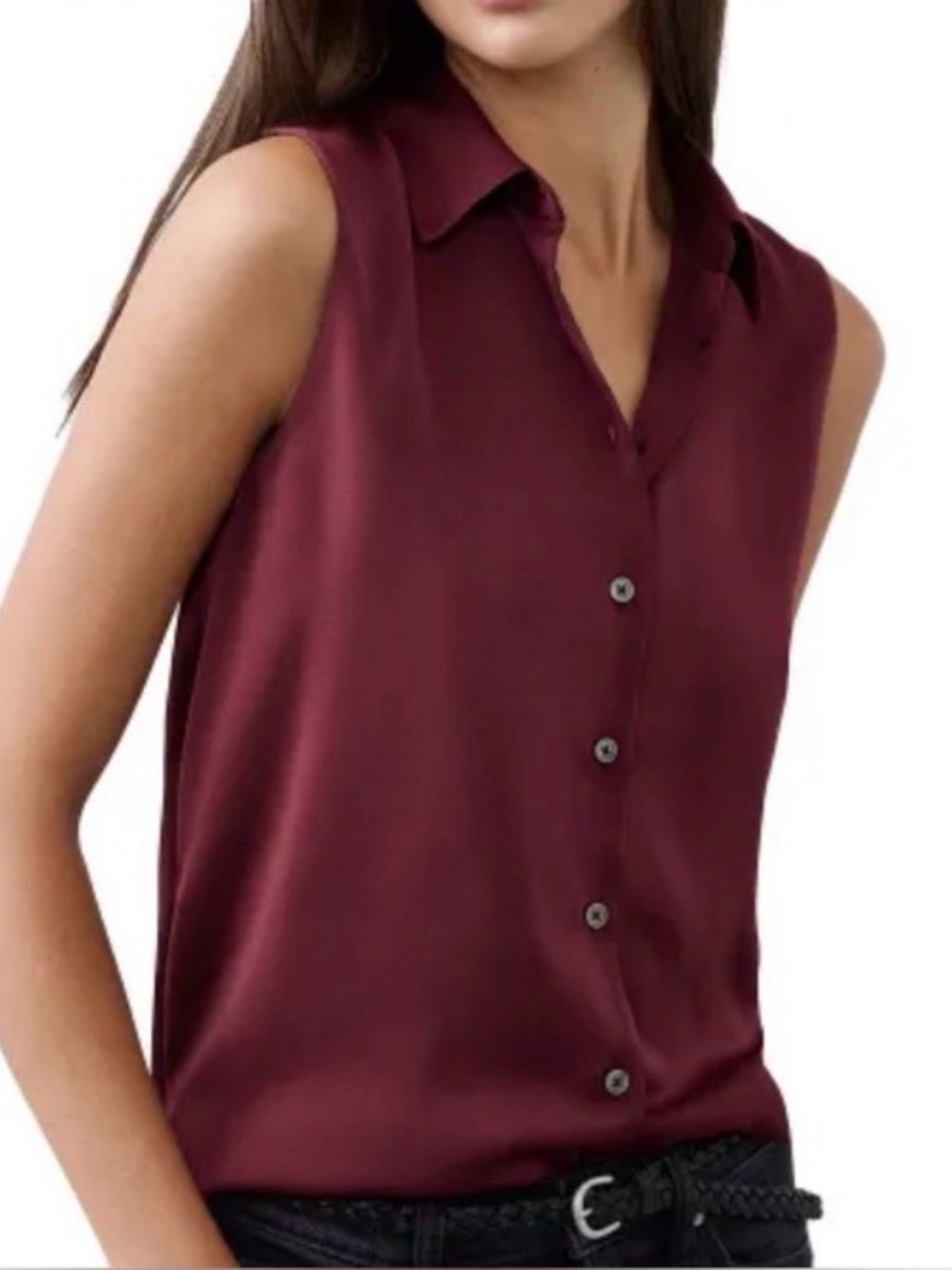 Banana Republic Sleeveless Button-Front Blouse - Wine -NWT M